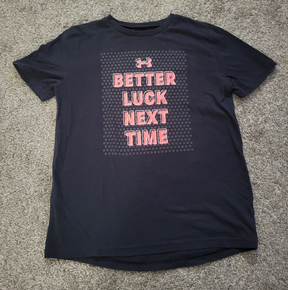 Boy's Under Armour Black Tee with Red Text Design